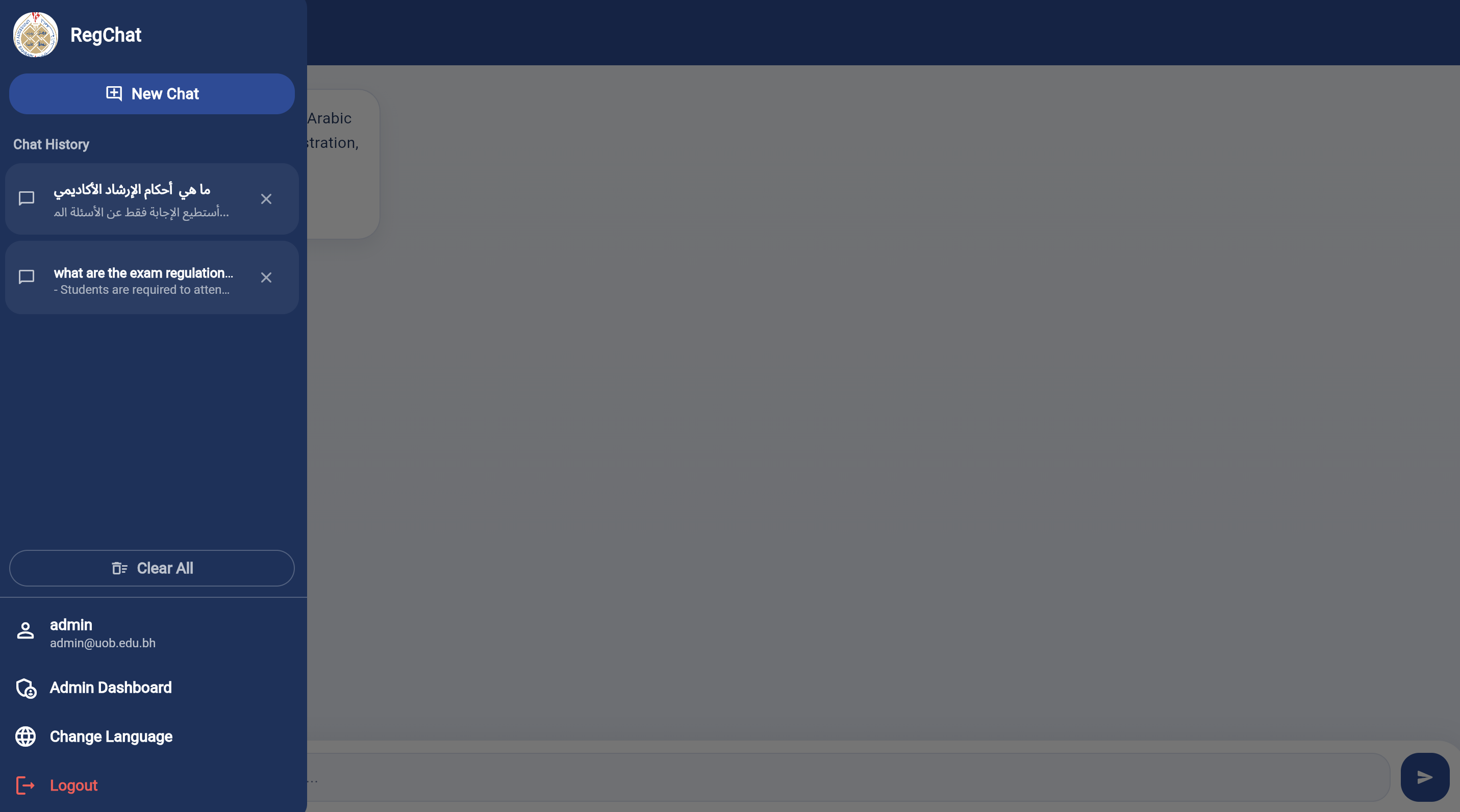 RagChat Sidebar Menu